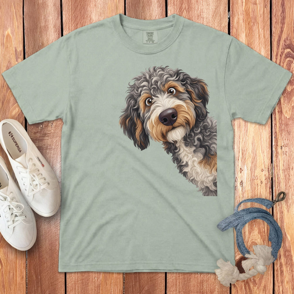 Funny Peeking Aussiedoodle Signature T-Shirt in Bay / S by Puppy Jo