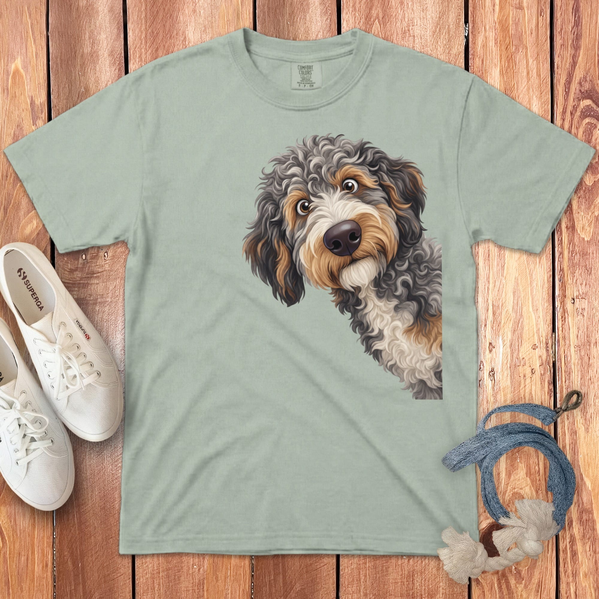 Funny Peeking Aussiedoodle Signature T-Shirt in Bay / S by Puppy Jo