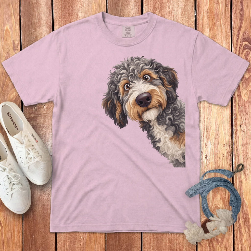 Funny Peeking Aussiedoodle Signature T-Shirt in Blossom / S by Puppy Jo