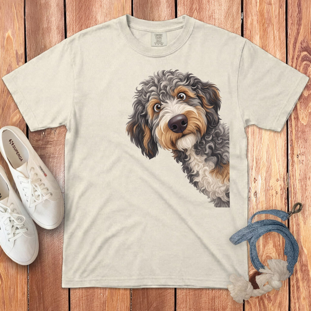 Funny Peeking Aussiedoodle Signature T-Shirt in Ivory / S by Puppy Jo