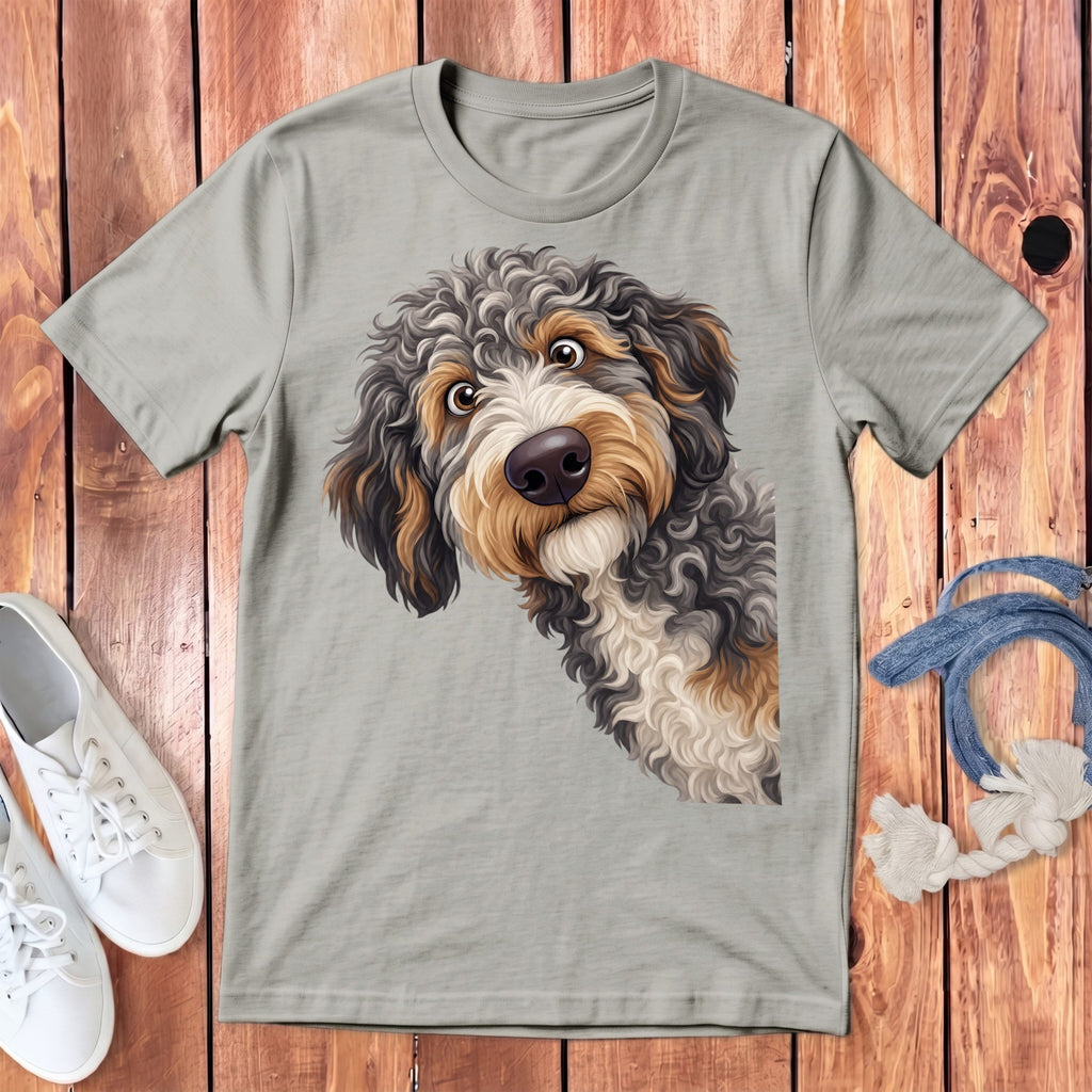 Funny Peeking Aussiedoodle Youth T-Shirt in Athletic Heather / S by Puppy Jo