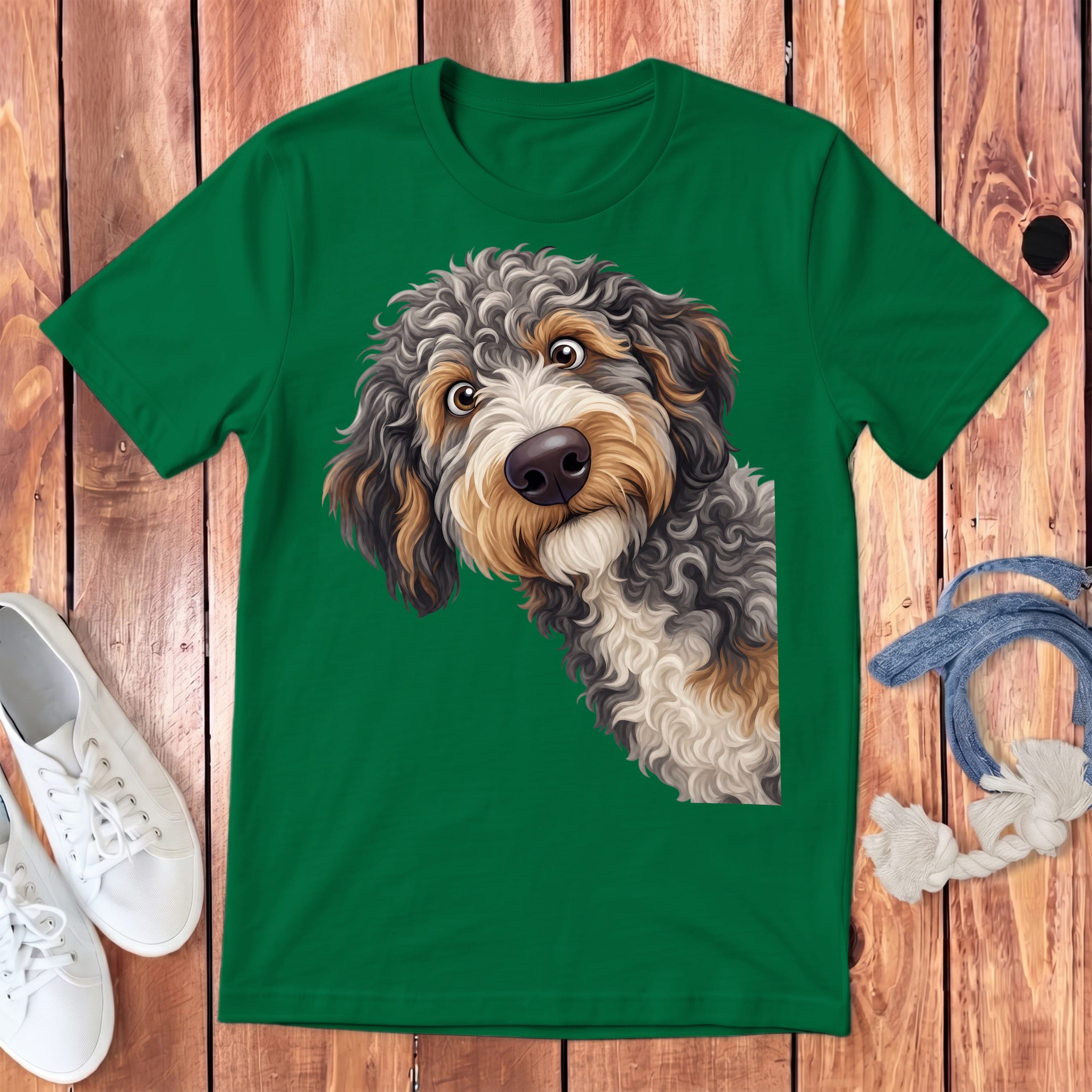Funny Peeking Aussiedoodle Youth T-Shirt in Kelly / S by Puppy Jo
