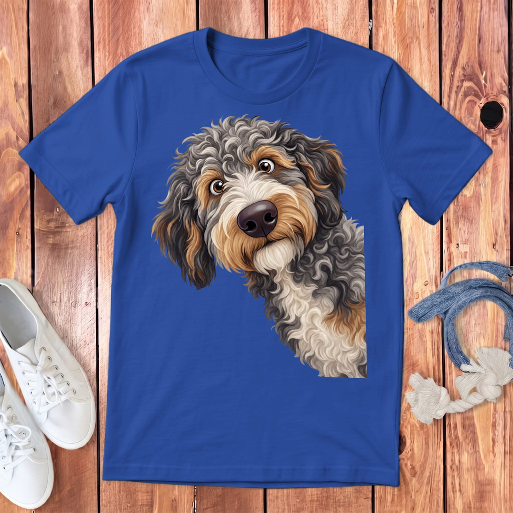 Funny Peeking Aussiedoodle Youth T-Shirt in True Royal / S by Puppy Jo