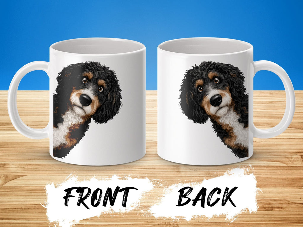 Funny Peeking Bernedoodle Mug in by Puppy Jo