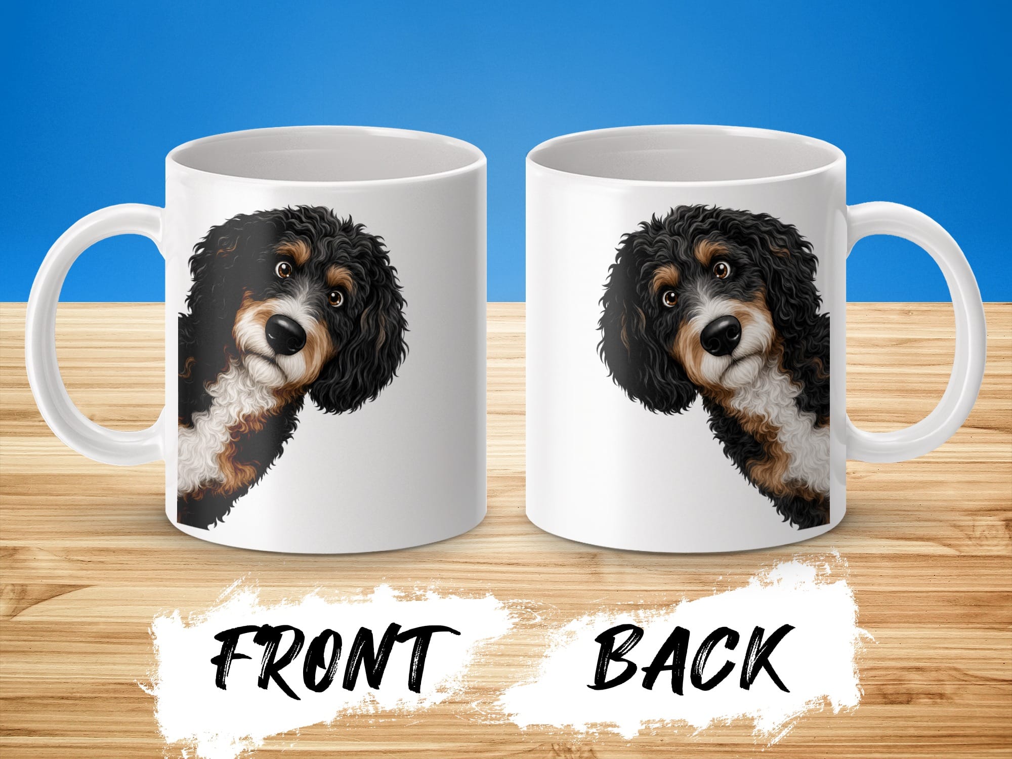 Funny Peeking Bernedoodle Mug in by Puppy Jo