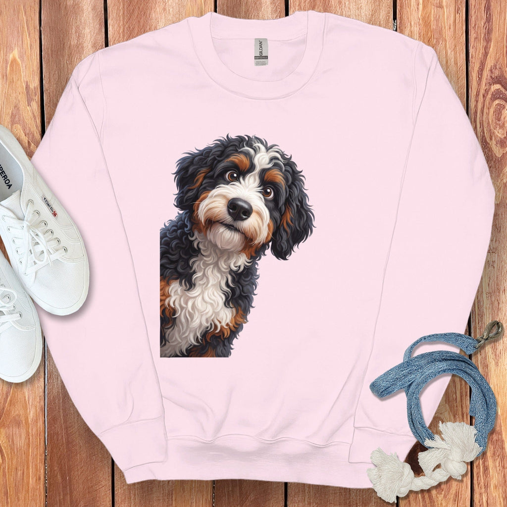 Funny Peeking Bernedoodle Sweatshirt in Light Pink / S by Puppy Jo