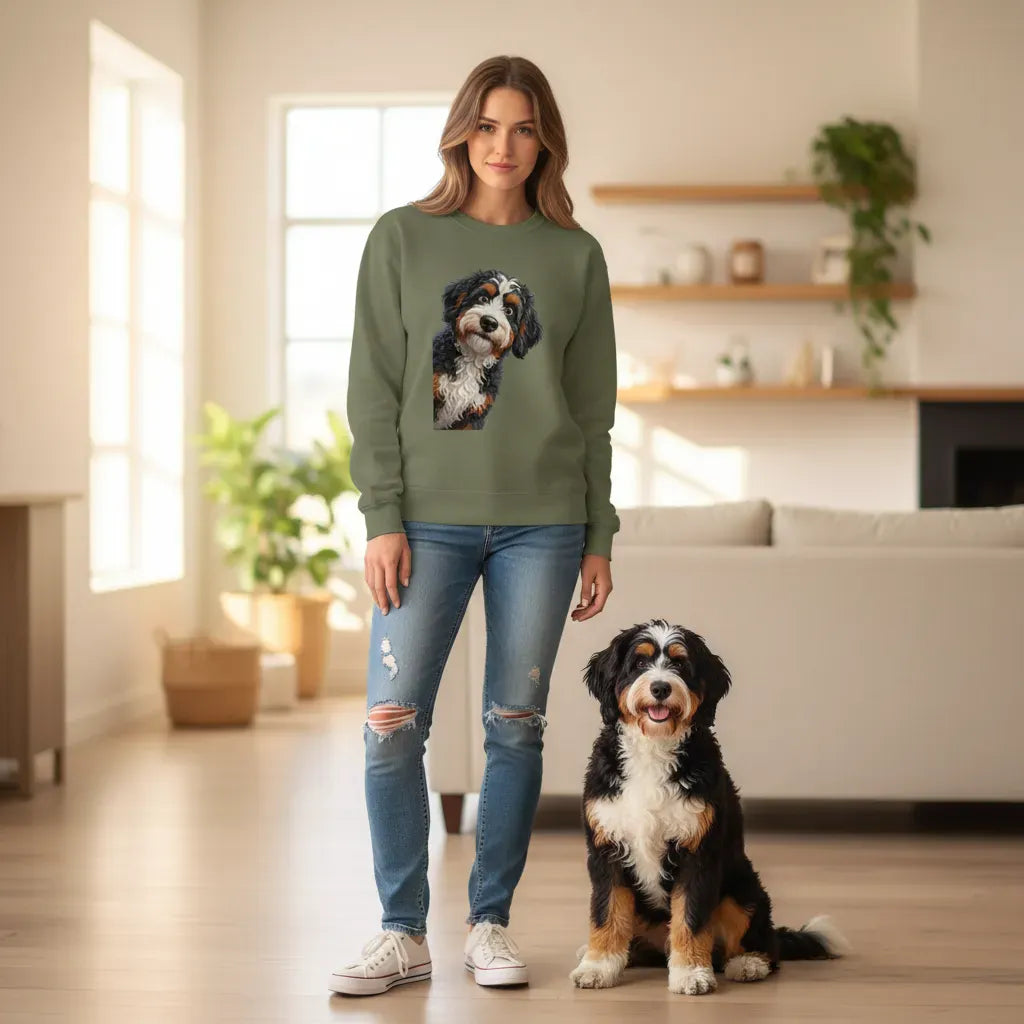 Funny Peeking Bernedoodle Sweatshirt in by Puppy Jo