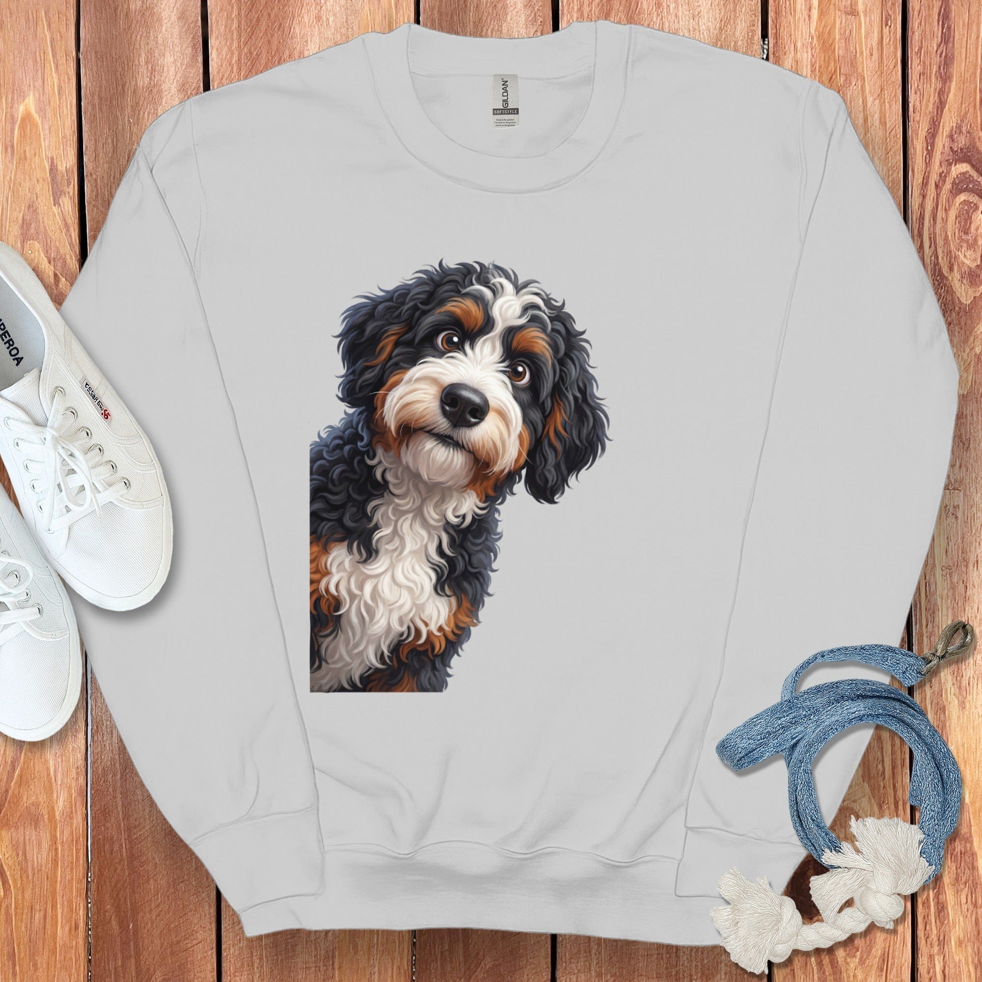 Funny Peeking Bernedoodle Sweatshirt in Sport Grey / S by Puppy Jo
