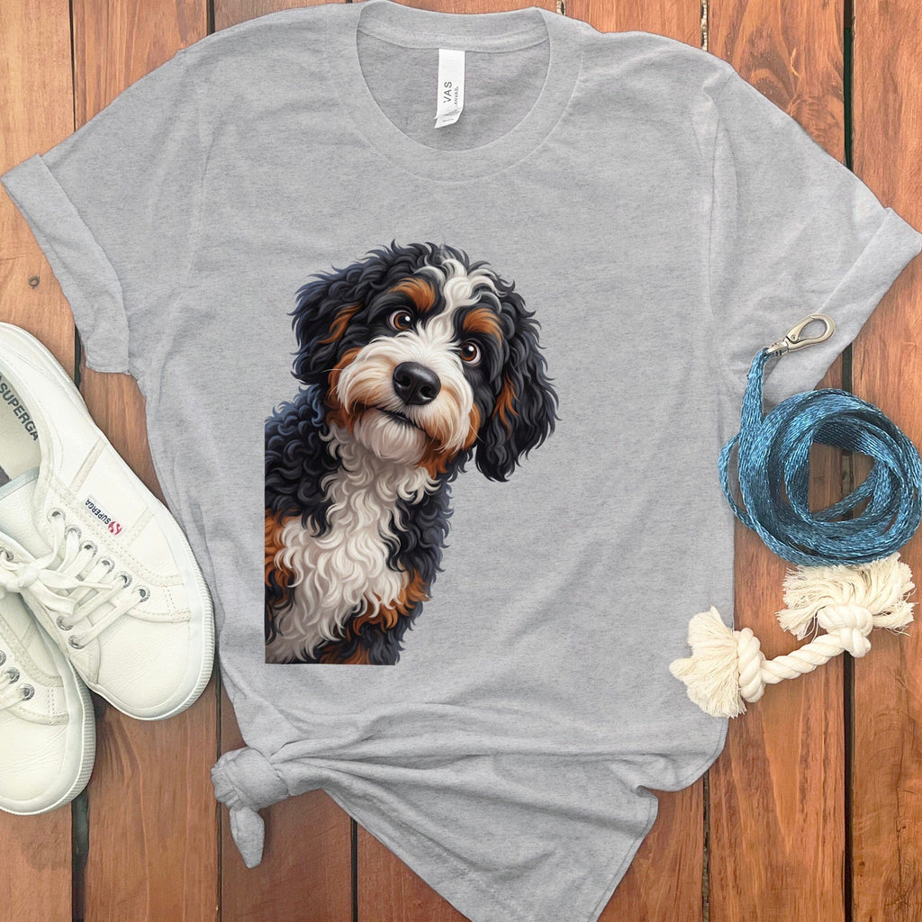 Funny Peeking Bernedoodle T-Shirt in Athletic Heather / S by Puppy Jo