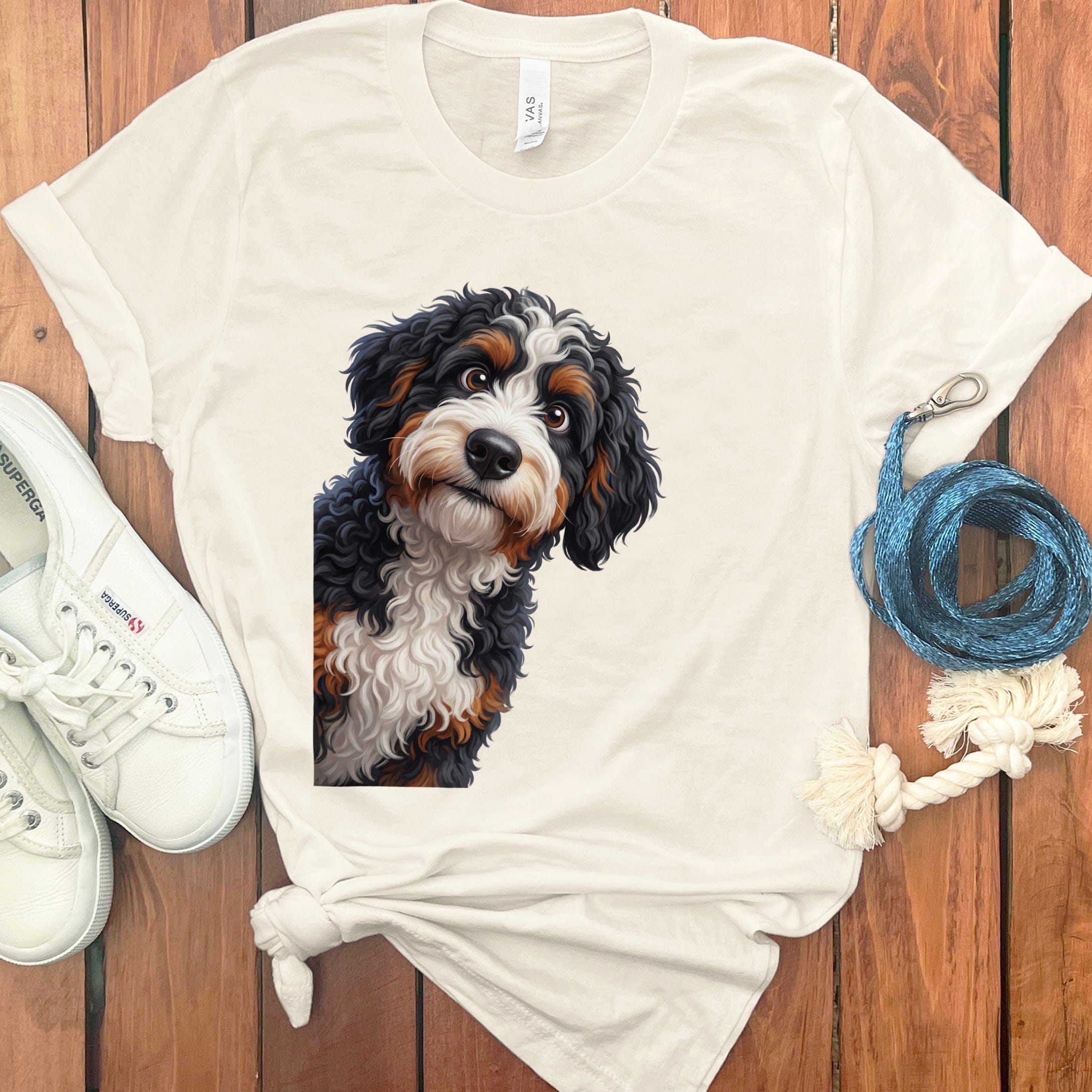 Funny Peeking Bernedoodle T-Shirt in Natural / S by Puppy Jo
