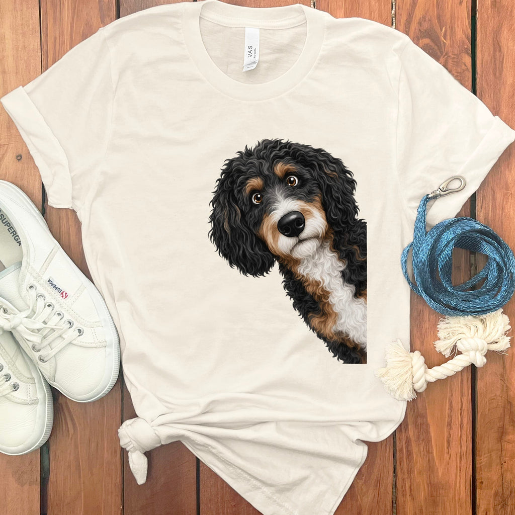 Funny Peeking Bernedoodle T-Shirt in Natural / S by Puppy Jo