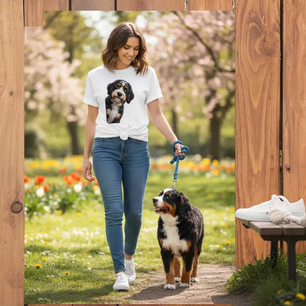Funny Peeking Bernedoodle T-Shirt in by Puppy Jo