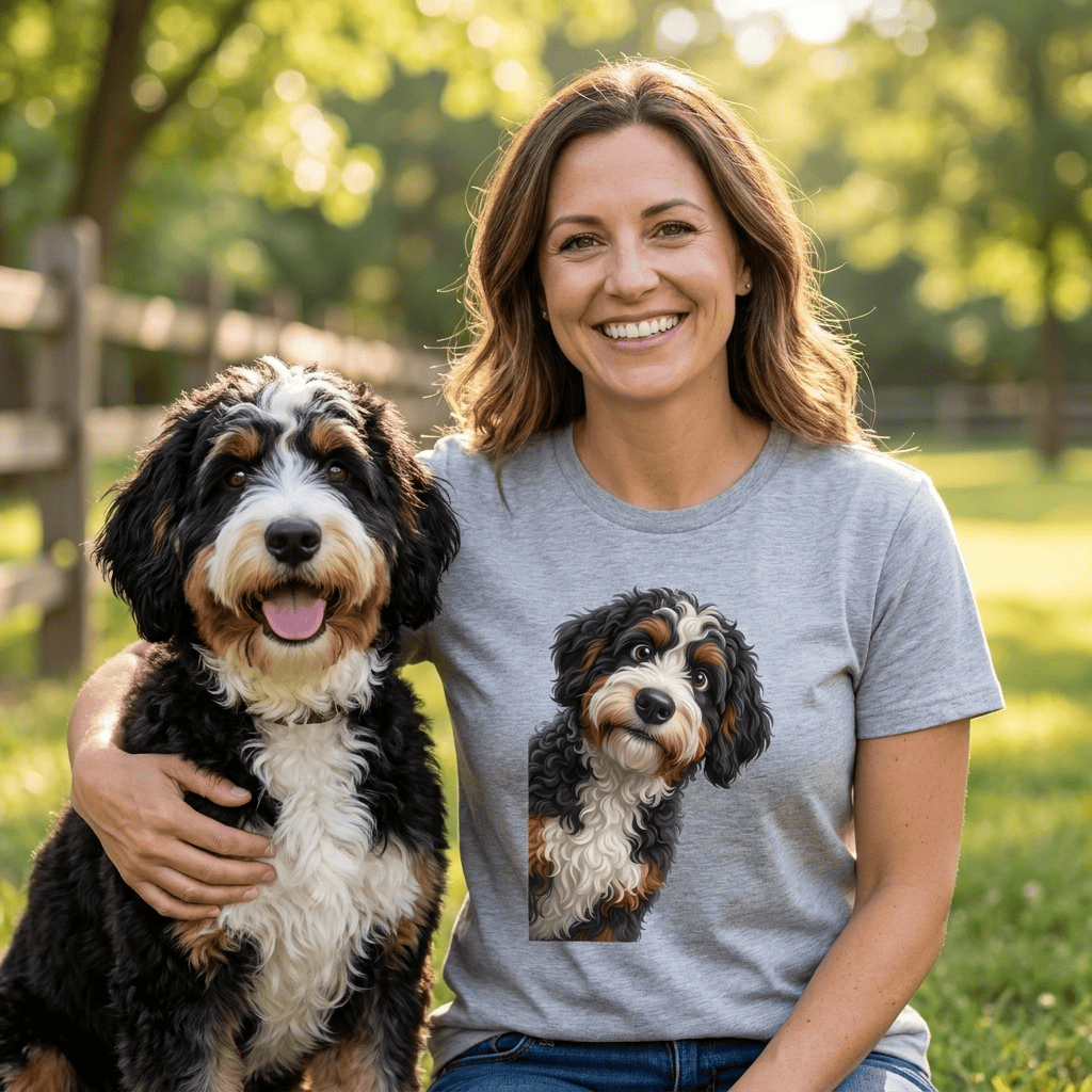 Funny Peeking Bernedoodle T-Shirt in by Puppy Jo