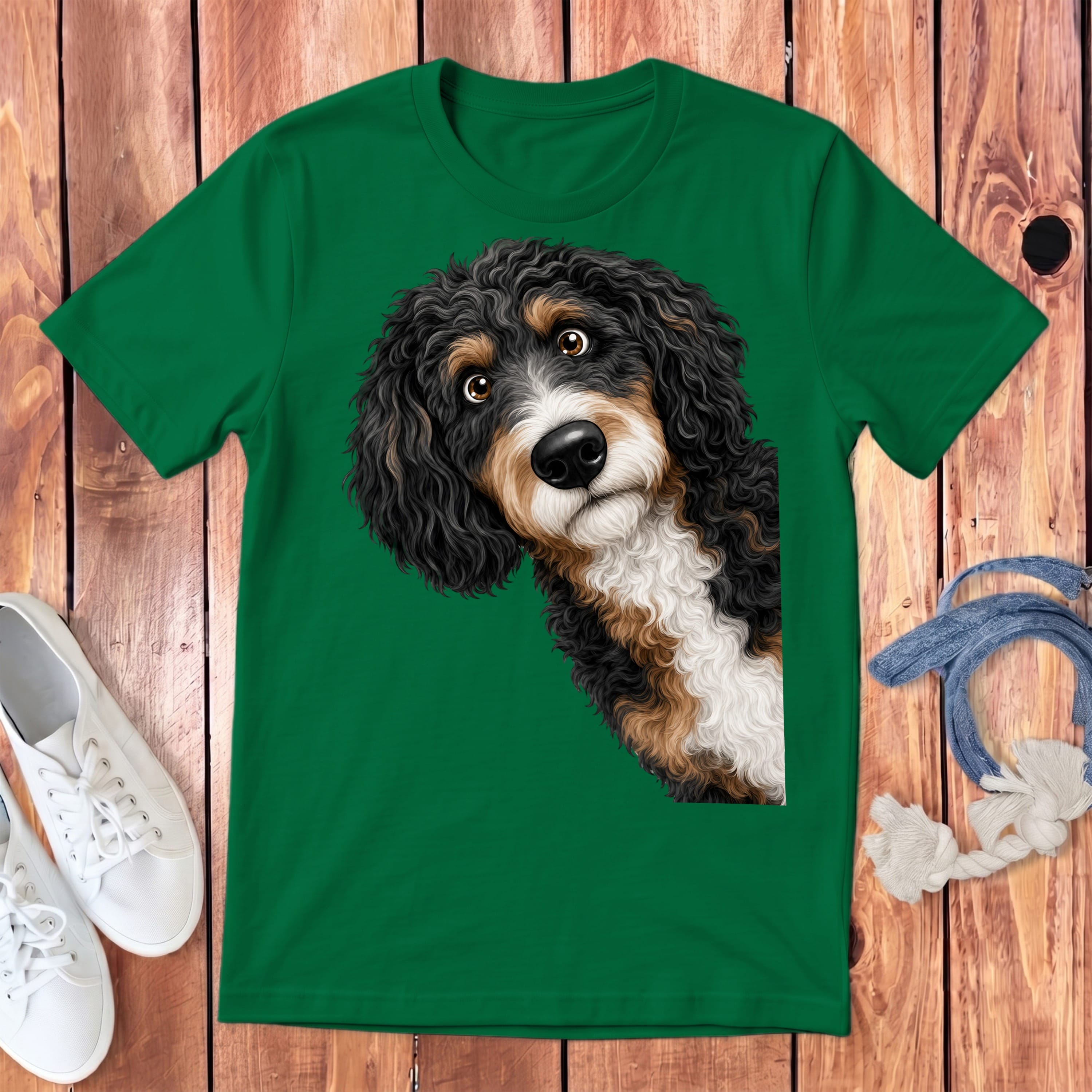 Funny Peeking Bernedoodle Youth T-Shirt in Kelly / S by Puppy Jo