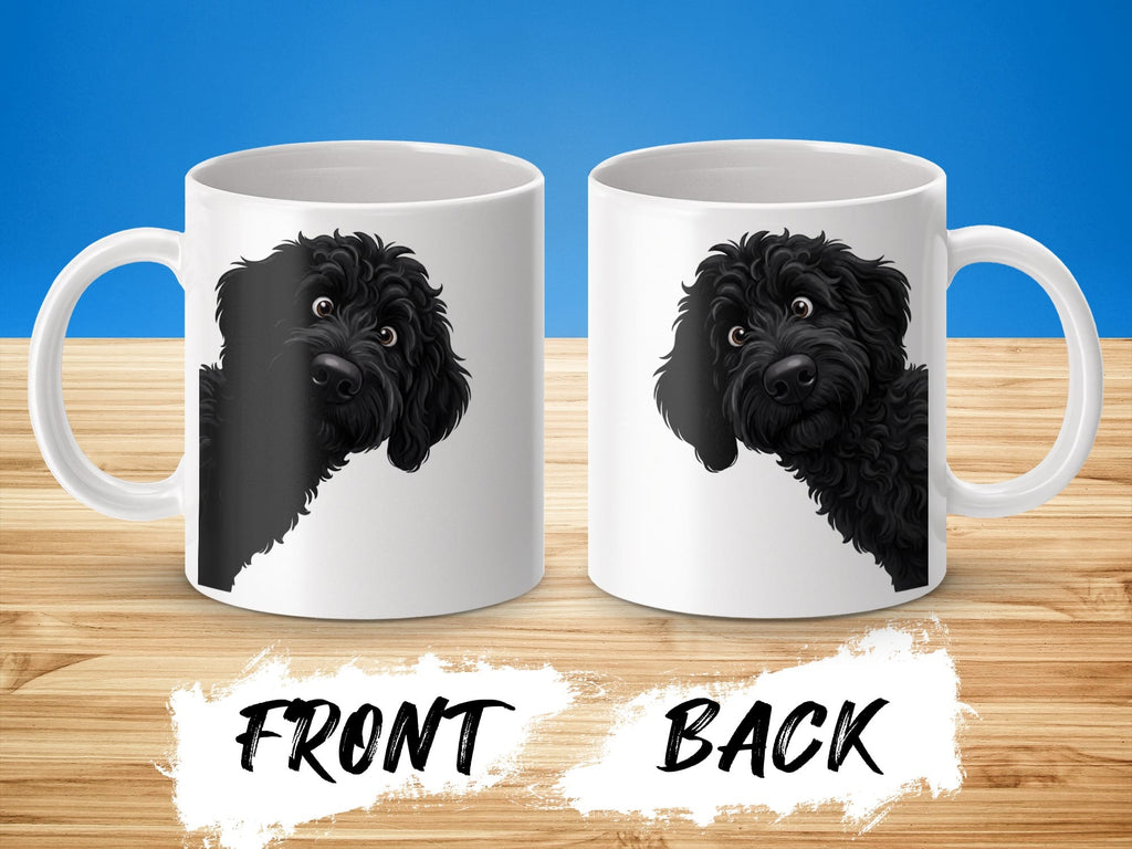 Funny Peeking Black Goldendoodle Mug in by Puppy Jo
