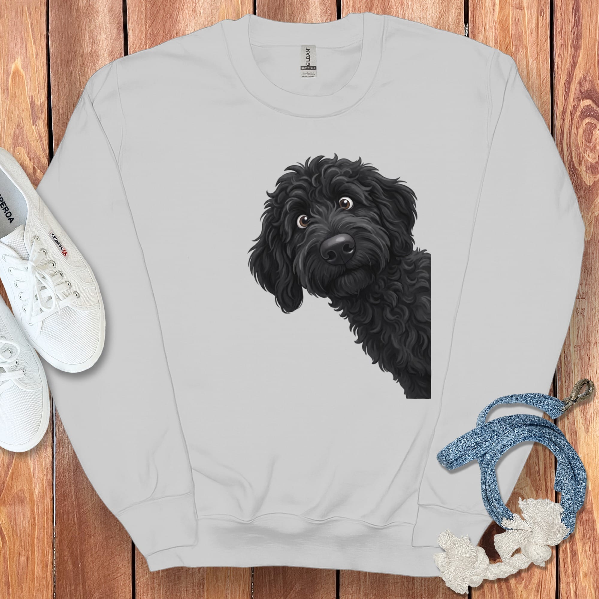 Funny Peeking Black Goldendoodle Sweatshirt in by Puppy Jo