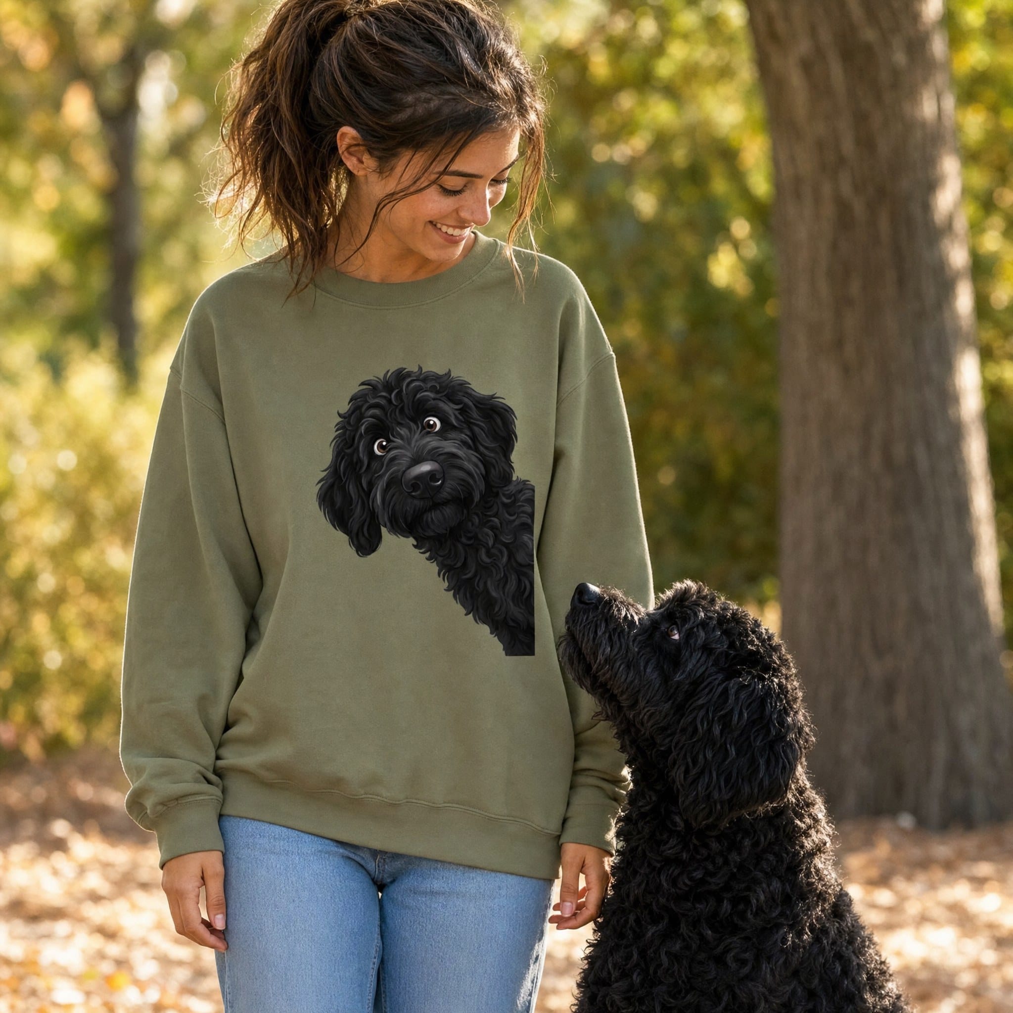 Funny Peeking Black Goldendoodle Sweatshirt in by Puppy Jo