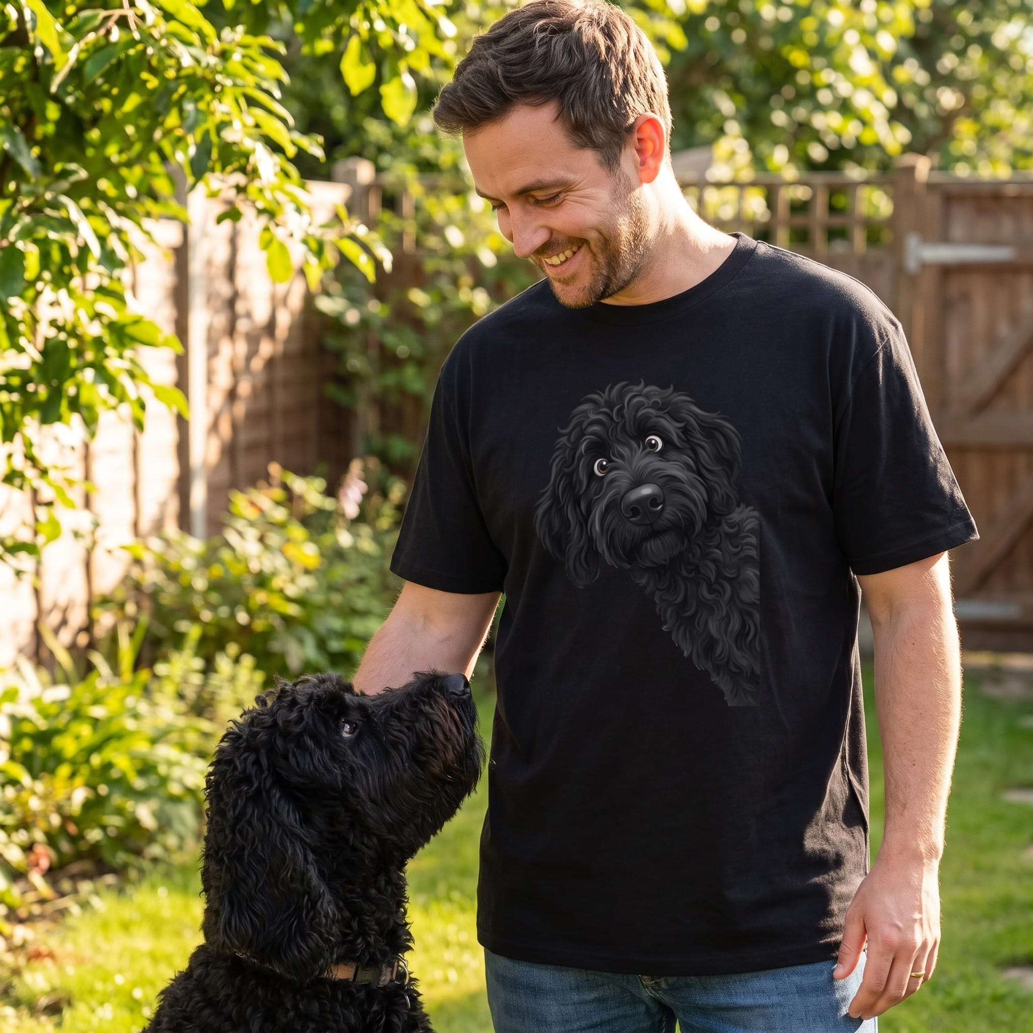Funny Peeking Black Goldendoodle T-Shirt in by Puppy Jo