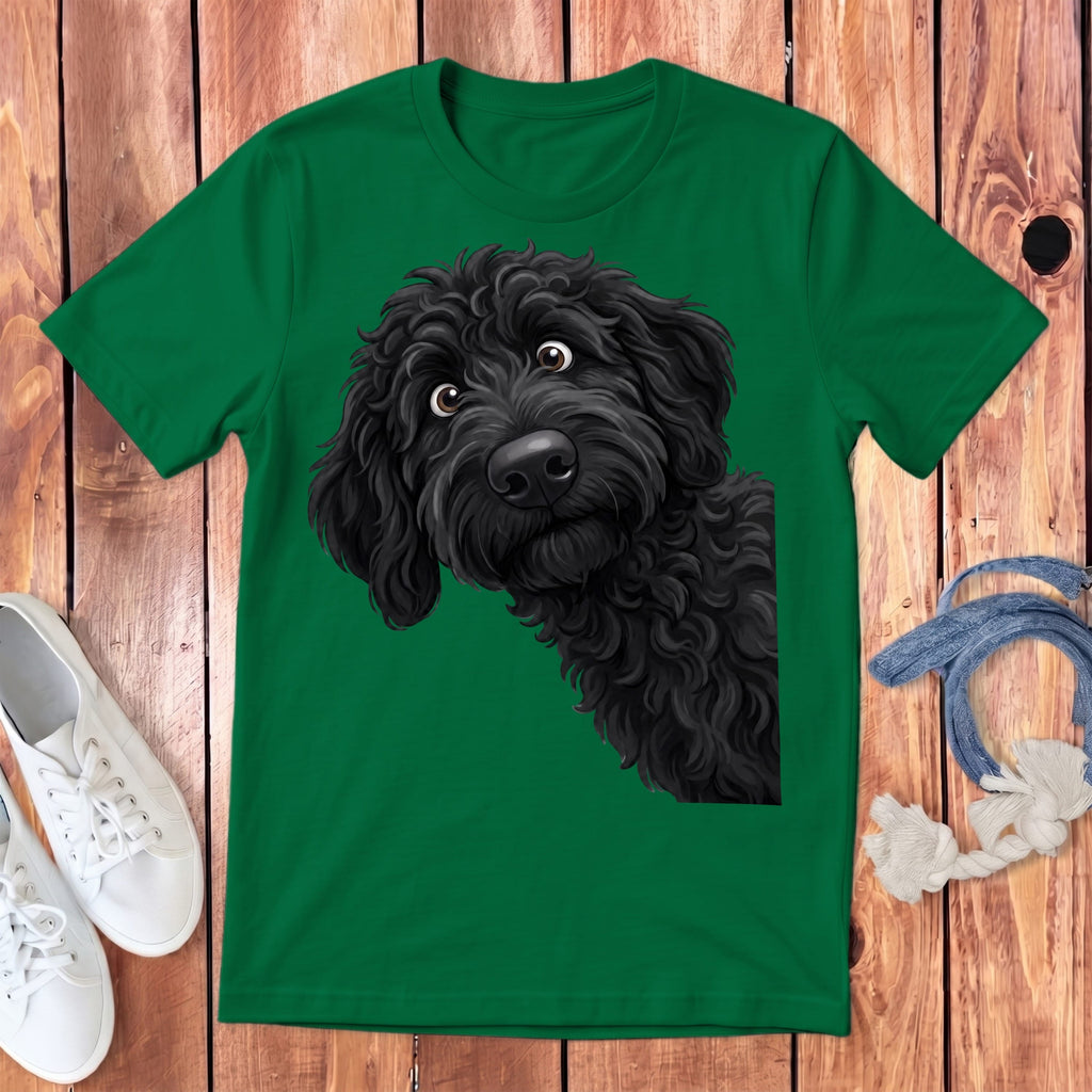 Funny Peeking Black Goldendoodle Youth T-Shirt in Kelly / S by Puppy Jo