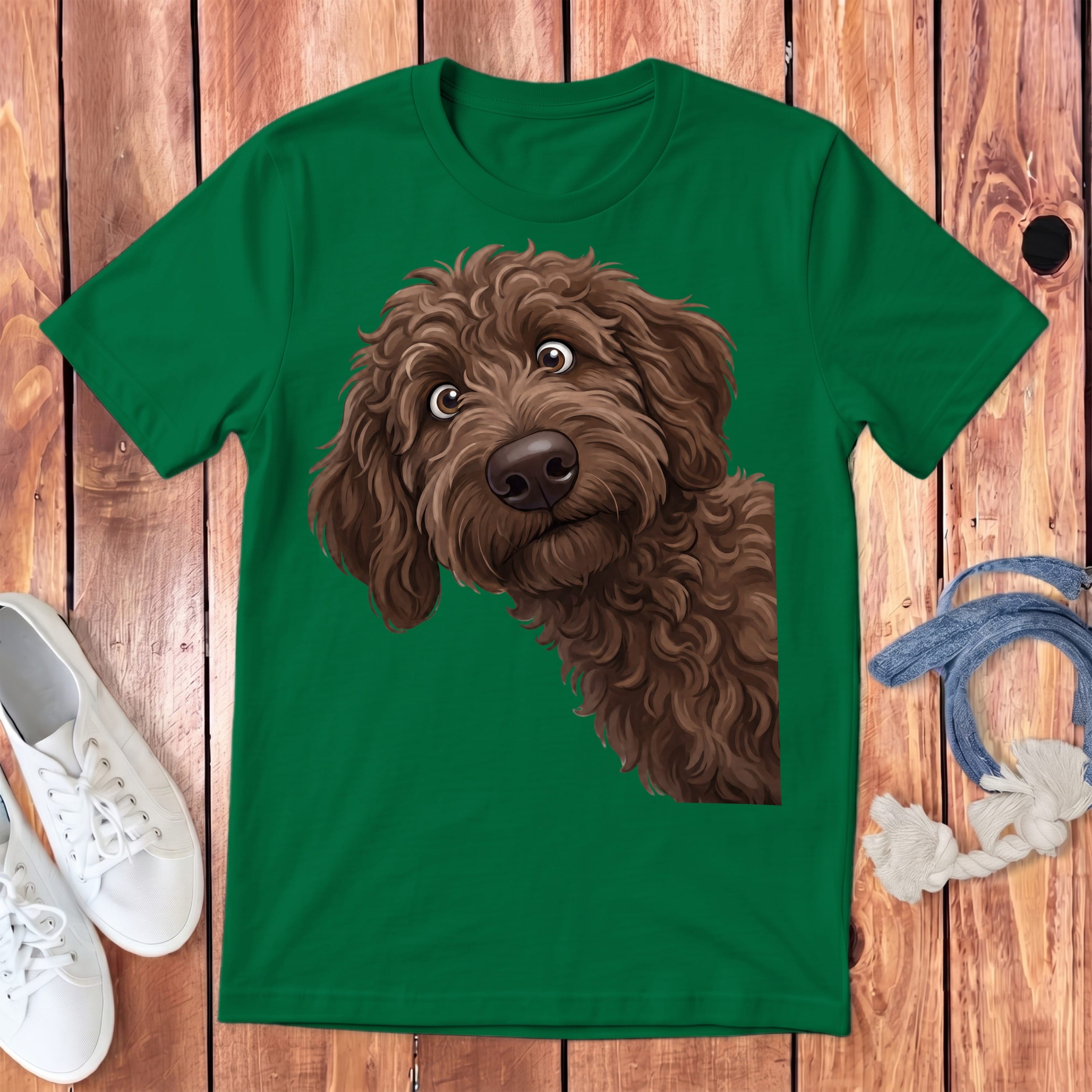 Funny Peeking Chocolate Goldendoodle Youth T-Shirt in S / Kelly by Puppy Jo