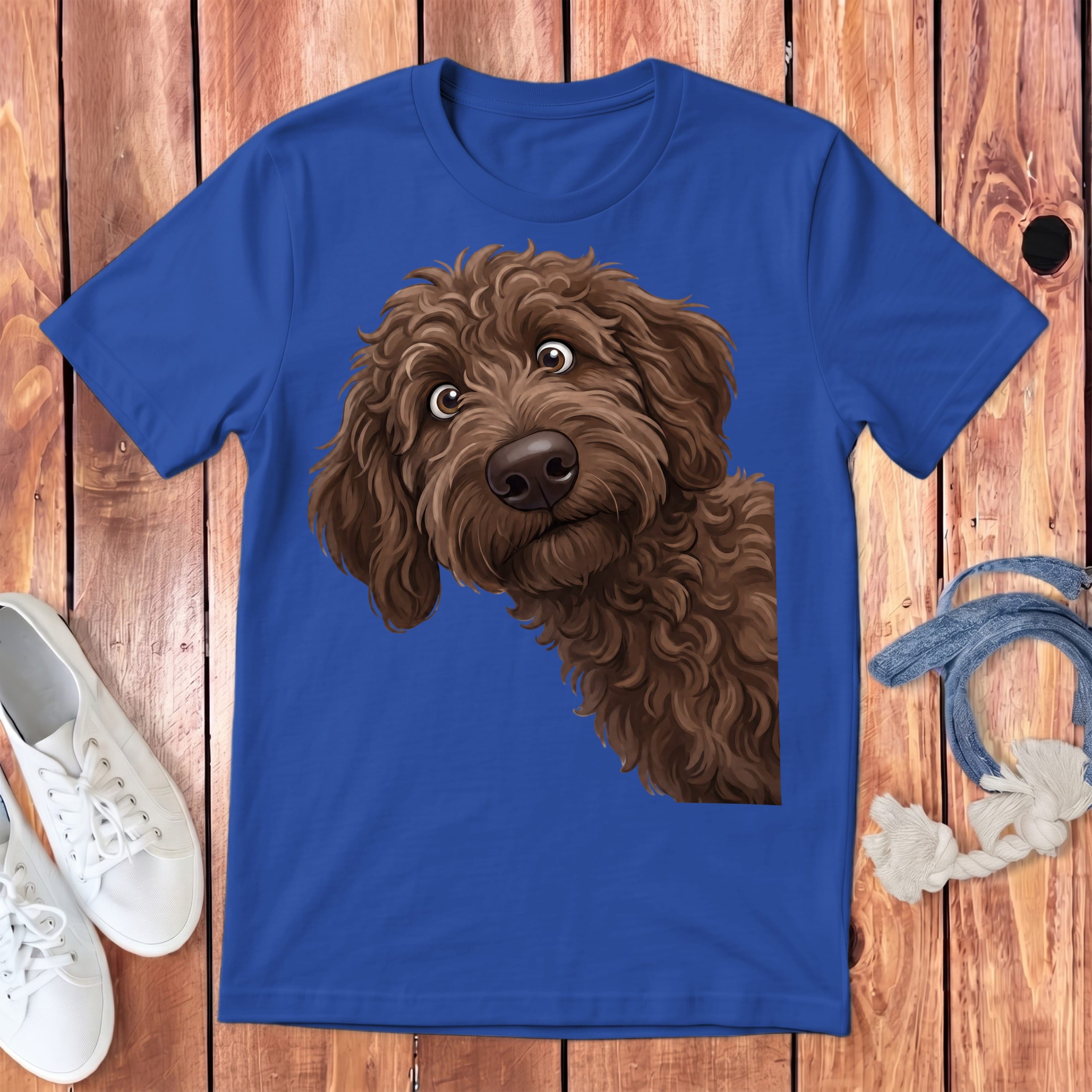 Funny Peeking Chocolate Goldendoodle Youth T-Shirt in S / True Royal by Puppy Jo
