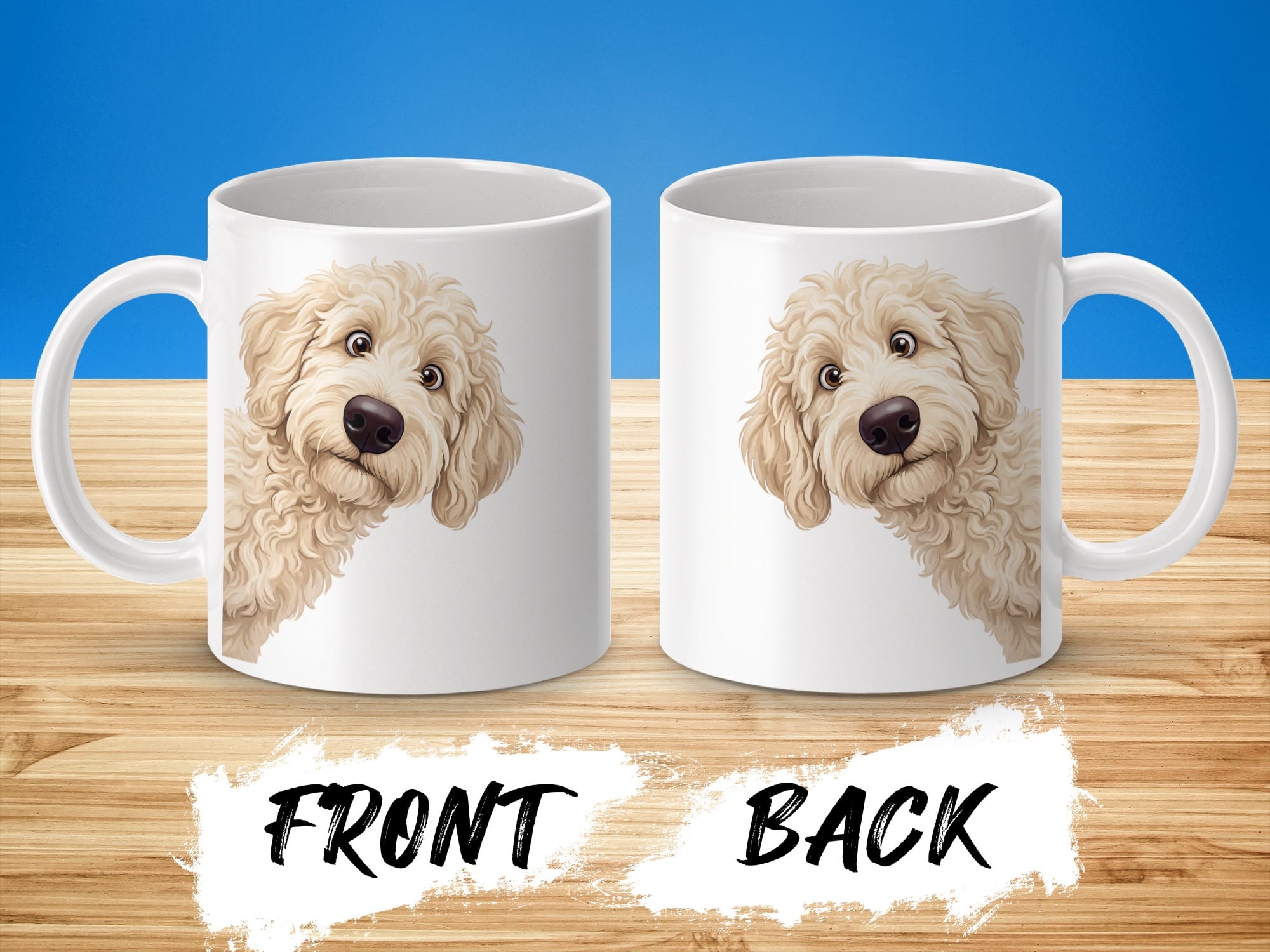 Funny Peeking Cream Goldendoodle Mug in by Puppy Jo