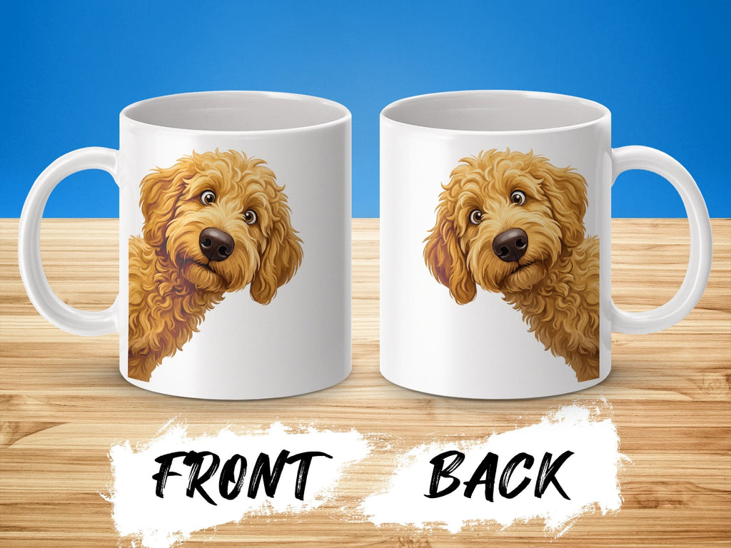 Funny Peeking Golden Goldendoodle Mug in by Puppy Jo