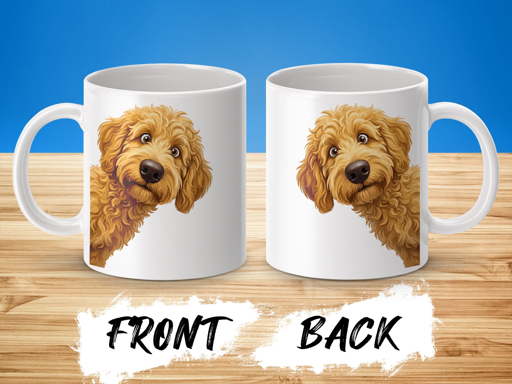 Funny Peeking Golden Goldendoodle Mug in by Puppy Jo