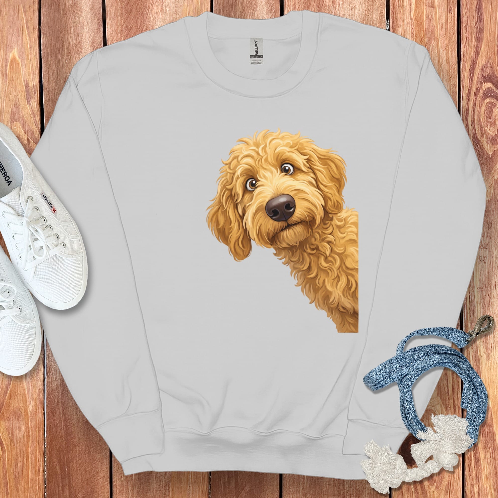 Funny Peeking Golden Goldendoodle Sweatshirt in by Puppy Jo