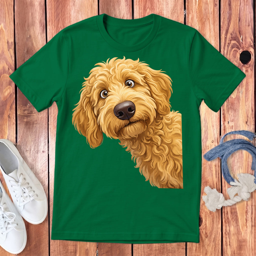 Funny Peeking Golden Goldendoodle Youth T-Shirt in Kelly / S by Puppy Jo