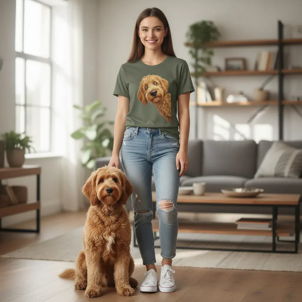 Funny Peeking Goldendoodle T-Shirt in by Puppy Jo