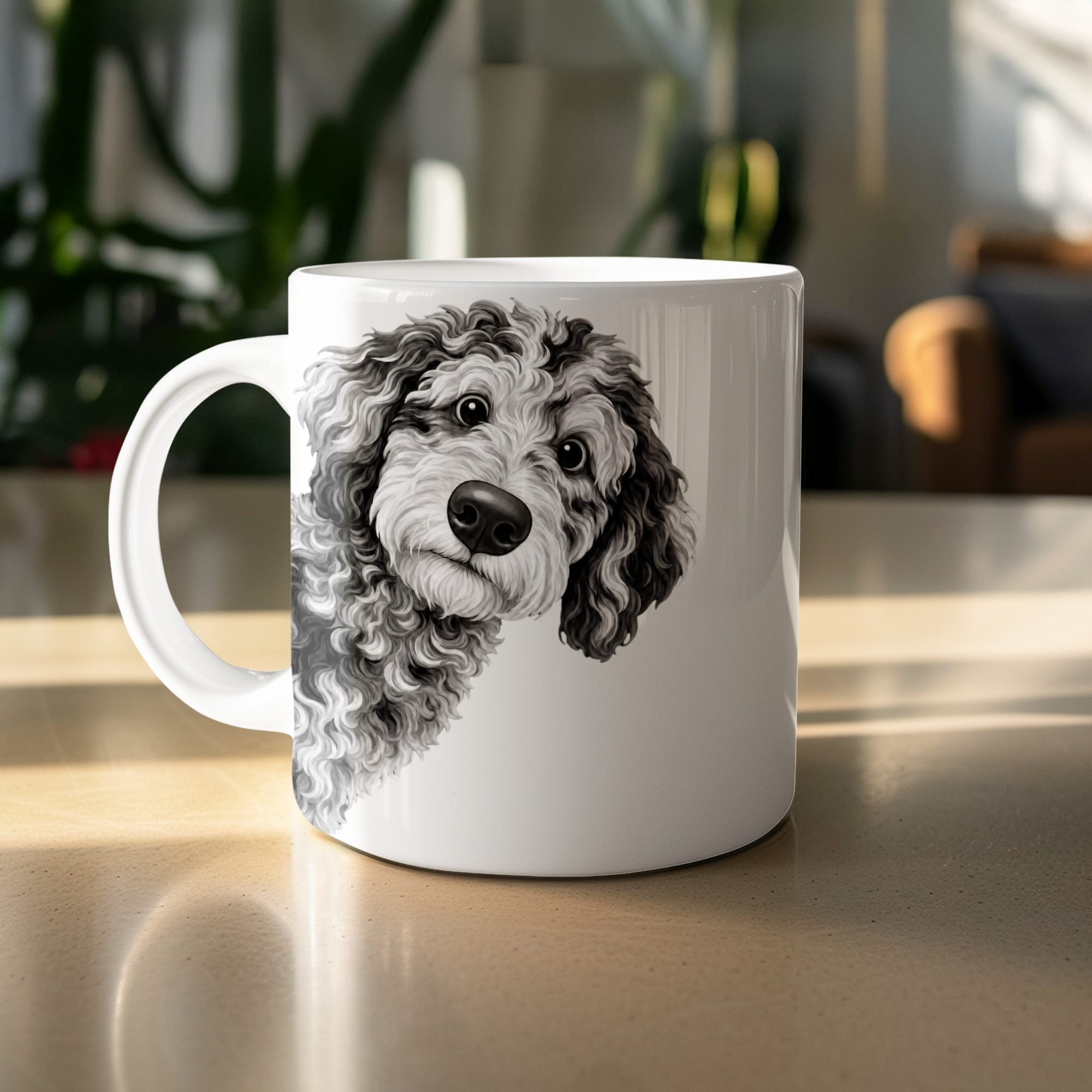 Funny Peeking Merle Goldendoodle Mug in by Puppy Jo