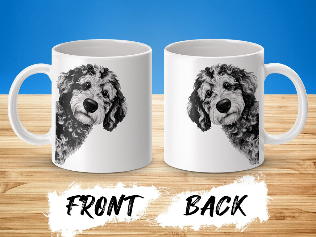 Funny Peeking Merle Goldendoodle Mug in by Puppy Jo