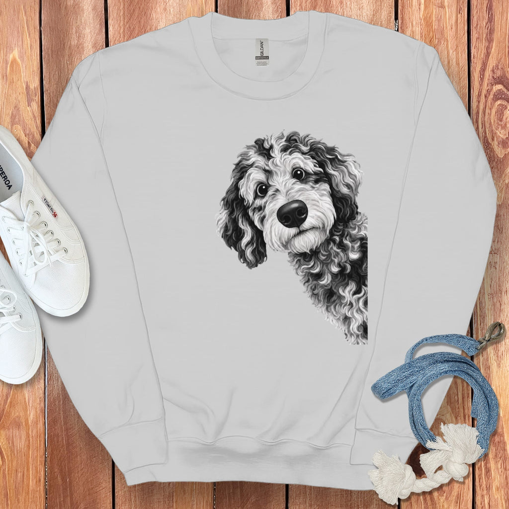 Funny Peeking Merle Goldendoodle Sweatshirt in by Puppy Jo