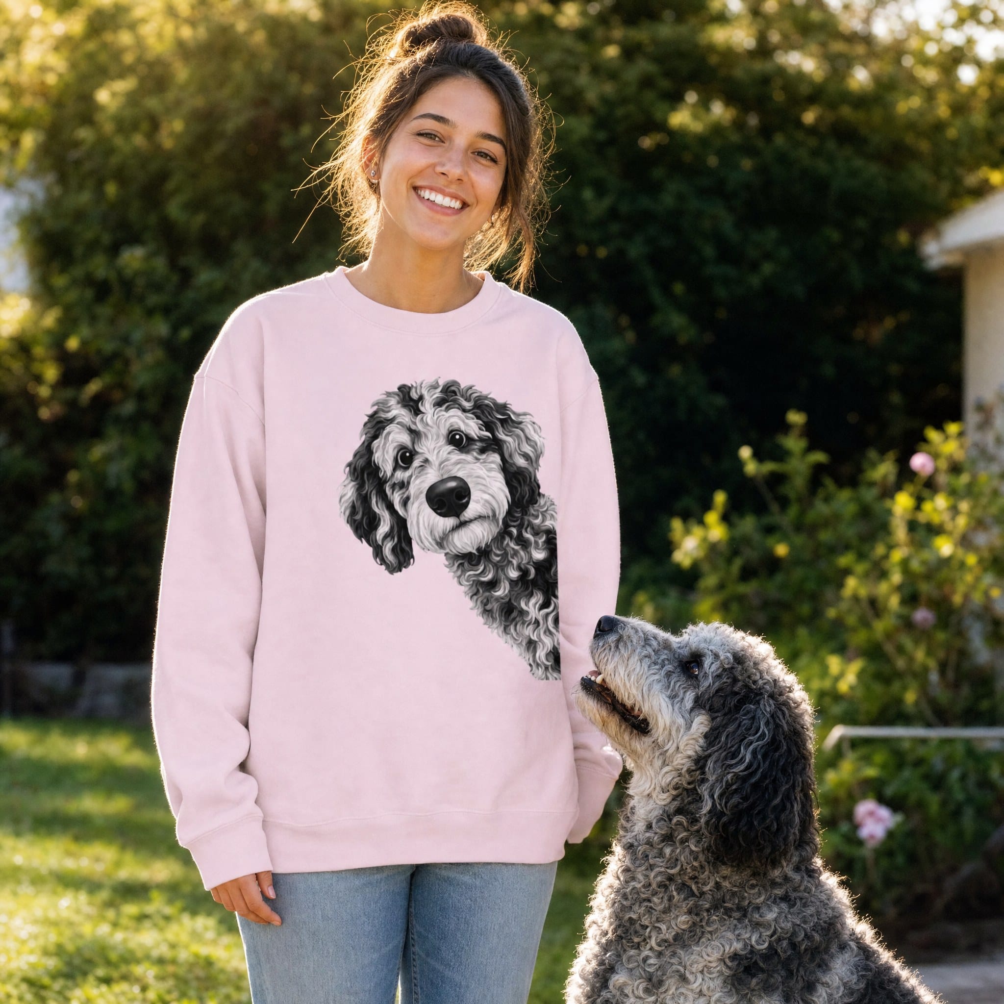 Funny Peeking Merle Goldendoodle Sweatshirt in by Puppy Jo