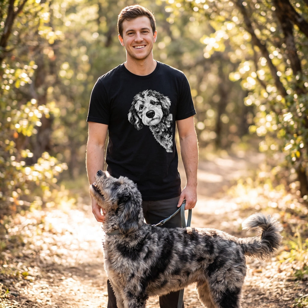 Funny Peeking Merle Goldendoodle T-Shirt in by Puppy Jo