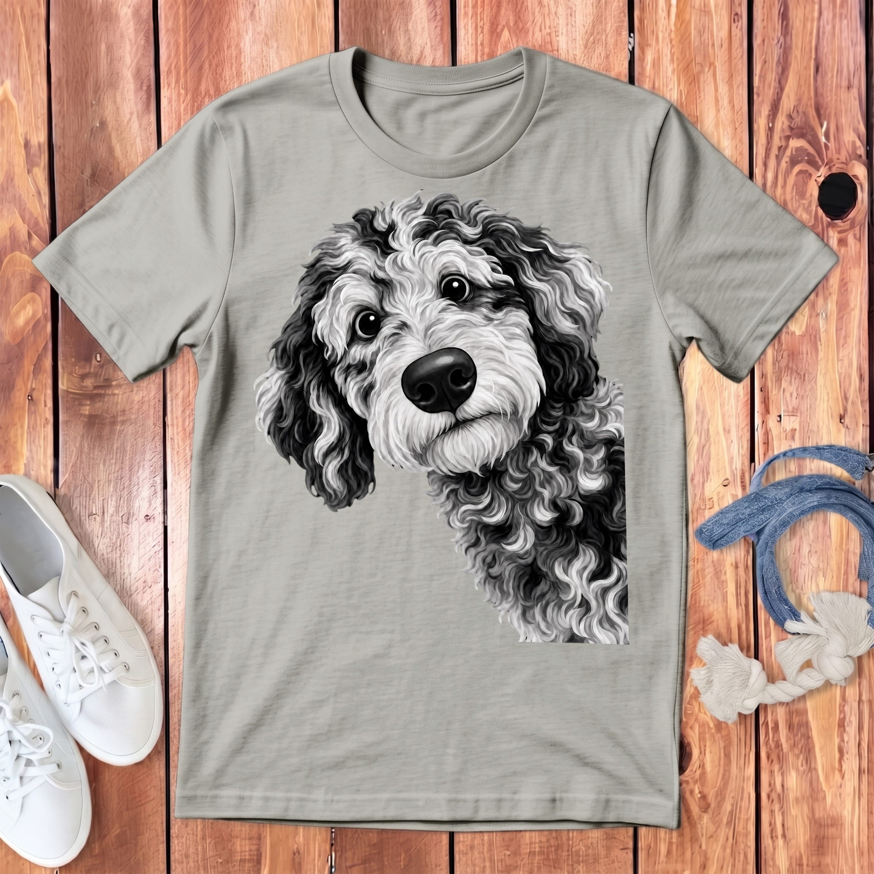 Funny Peeking Merle Goldendoodle Youth T-Shirt in Athletic Heather / S by Puppy Jo