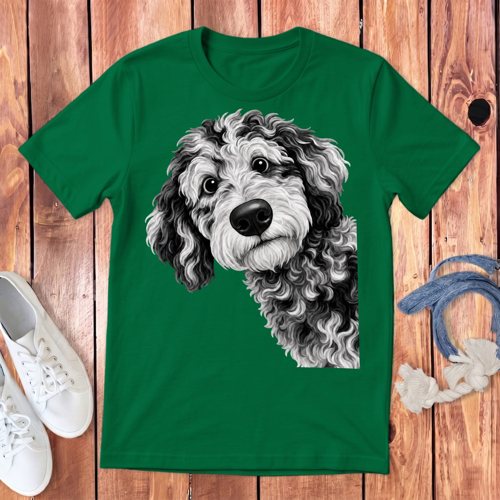 Funny Peeking Merle Goldendoodle Youth T-Shirt in Kelly / S by Puppy Jo