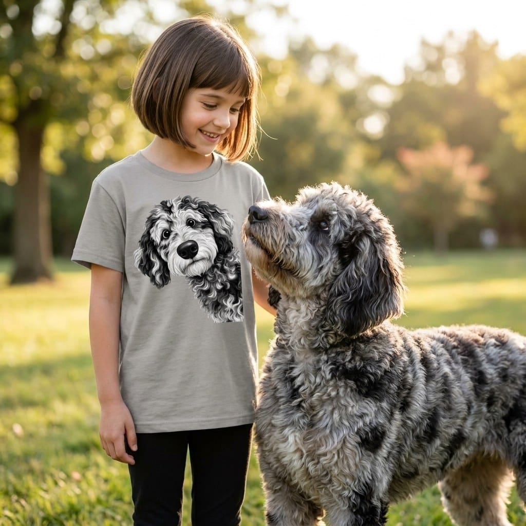 Funny Peeking Merle Goldendoodle Youth T-Shirt in by Puppy Jo