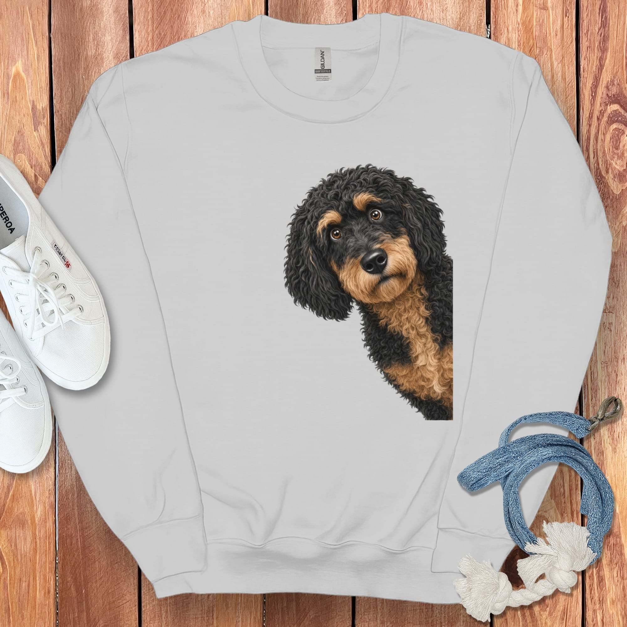 Funny Peeking Phantom Goldendoodle Sweatshirt in by Puppy Jo