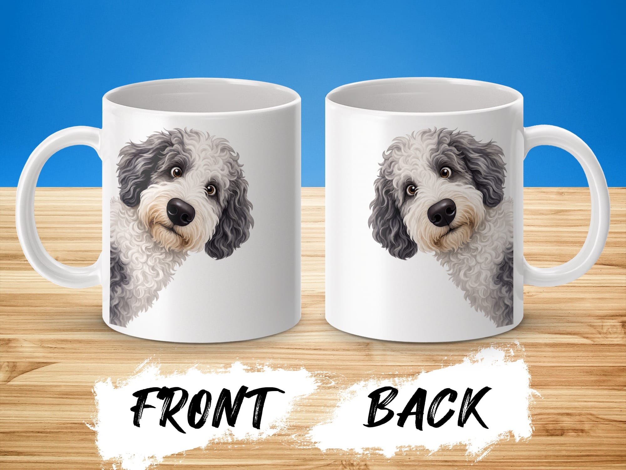 Funny Peeking Sheepadoodle Mug in by Puppy Jo