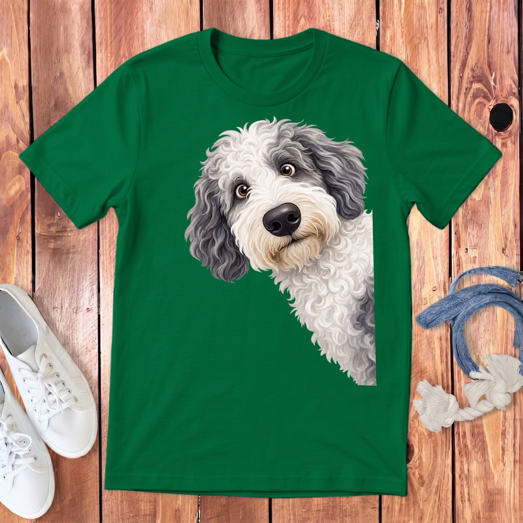 Funny Peeking Sheepadoodle Youth T-Shirt in Kelly / S by Puppy Jo