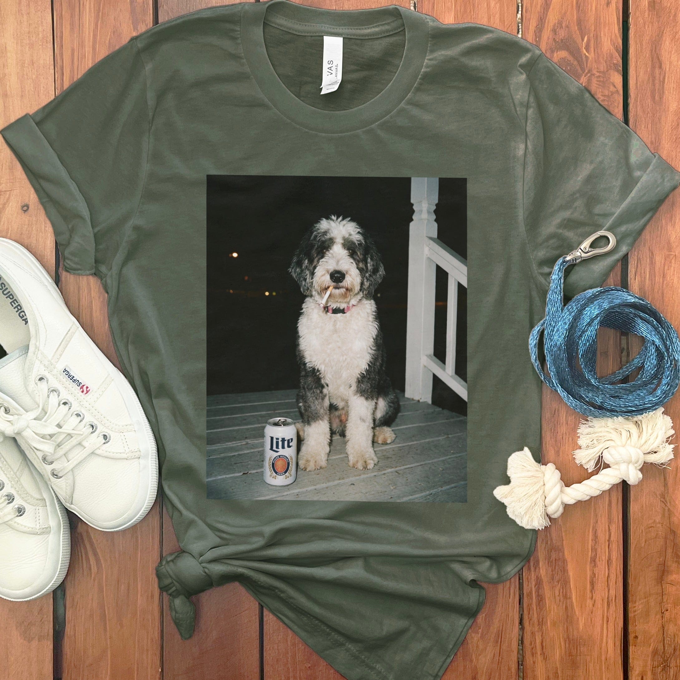 Funny Sheepadoodle Meme T-Shirt in Military Green / S by Puppy Jo