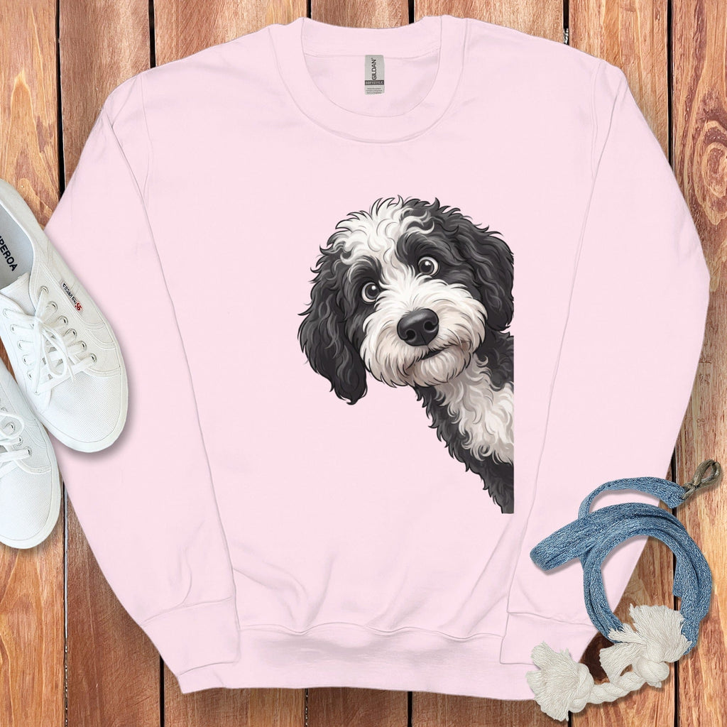 Funny Sheepadoodle Peeking Sweatshirt in Light Pink / S by Puppy Jo