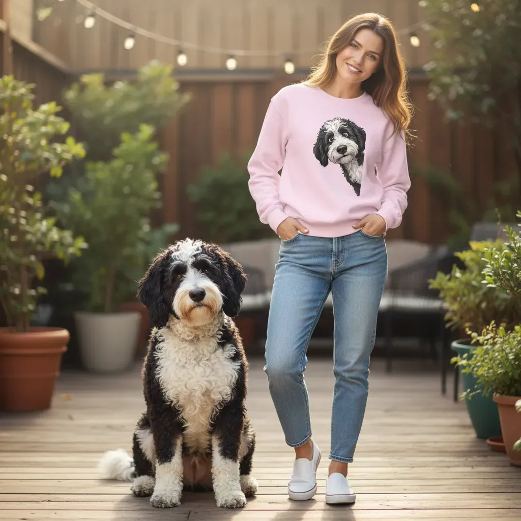 Funny Sheepadoodle Peeking Sweatshirt in by Puppy Jo