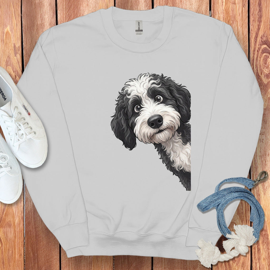 Funny Sheepadoodle Peeking Sweatshirt in Sport Grey / S by Puppy Jo