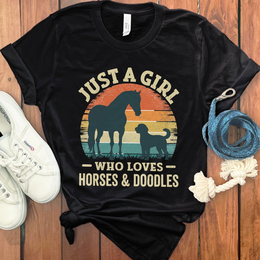Girl Horses Doodles T-Shirt in Black / S by Puppy Jo