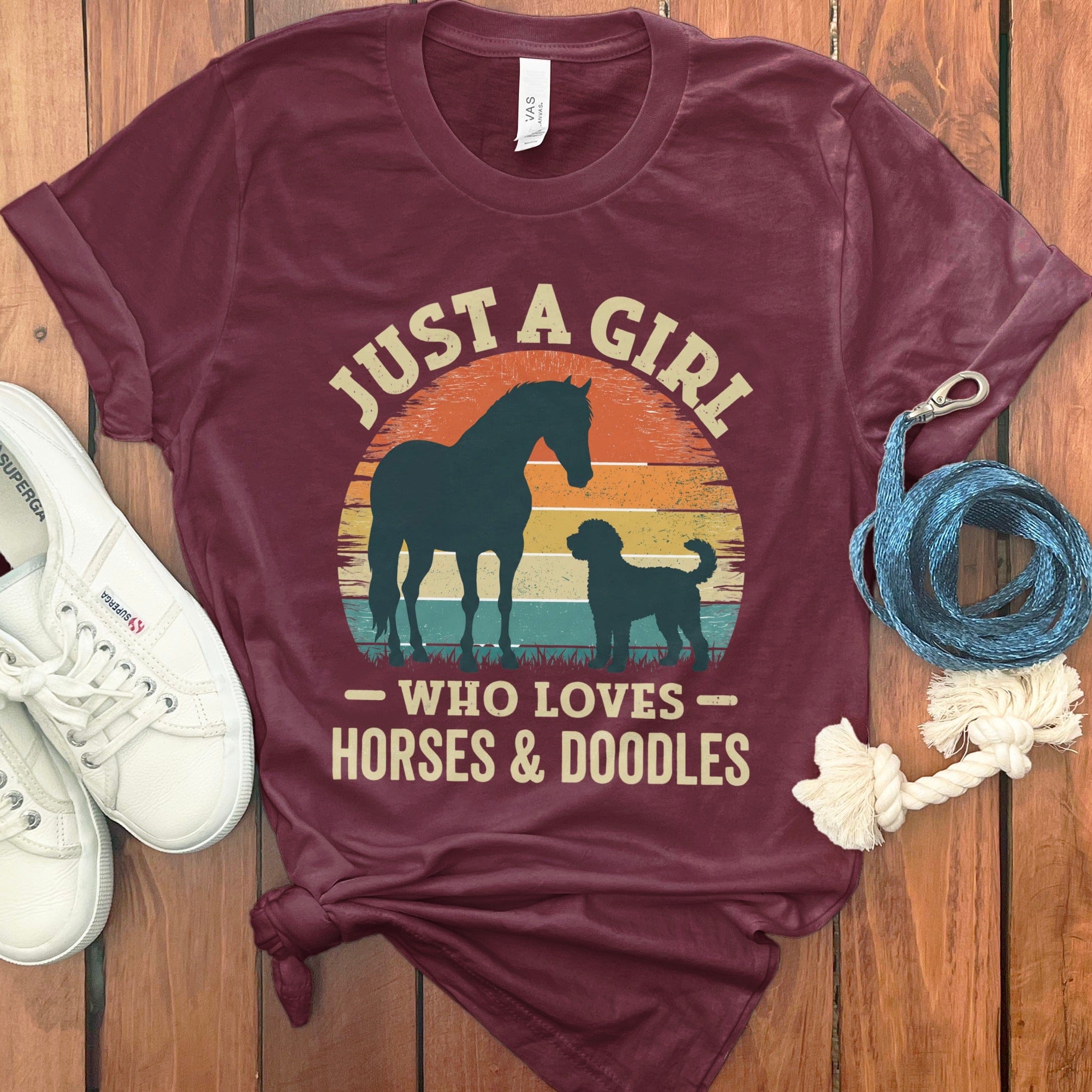 Girl Horses Doodles T-Shirt in Maroon / S by Puppy Jo