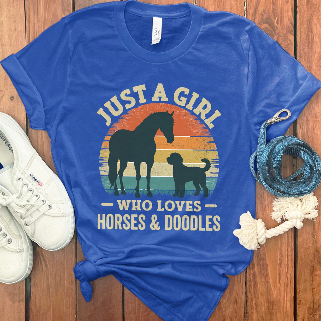 Girl Horses Doodles T-Shirt in True Royal / S by Puppy Jo