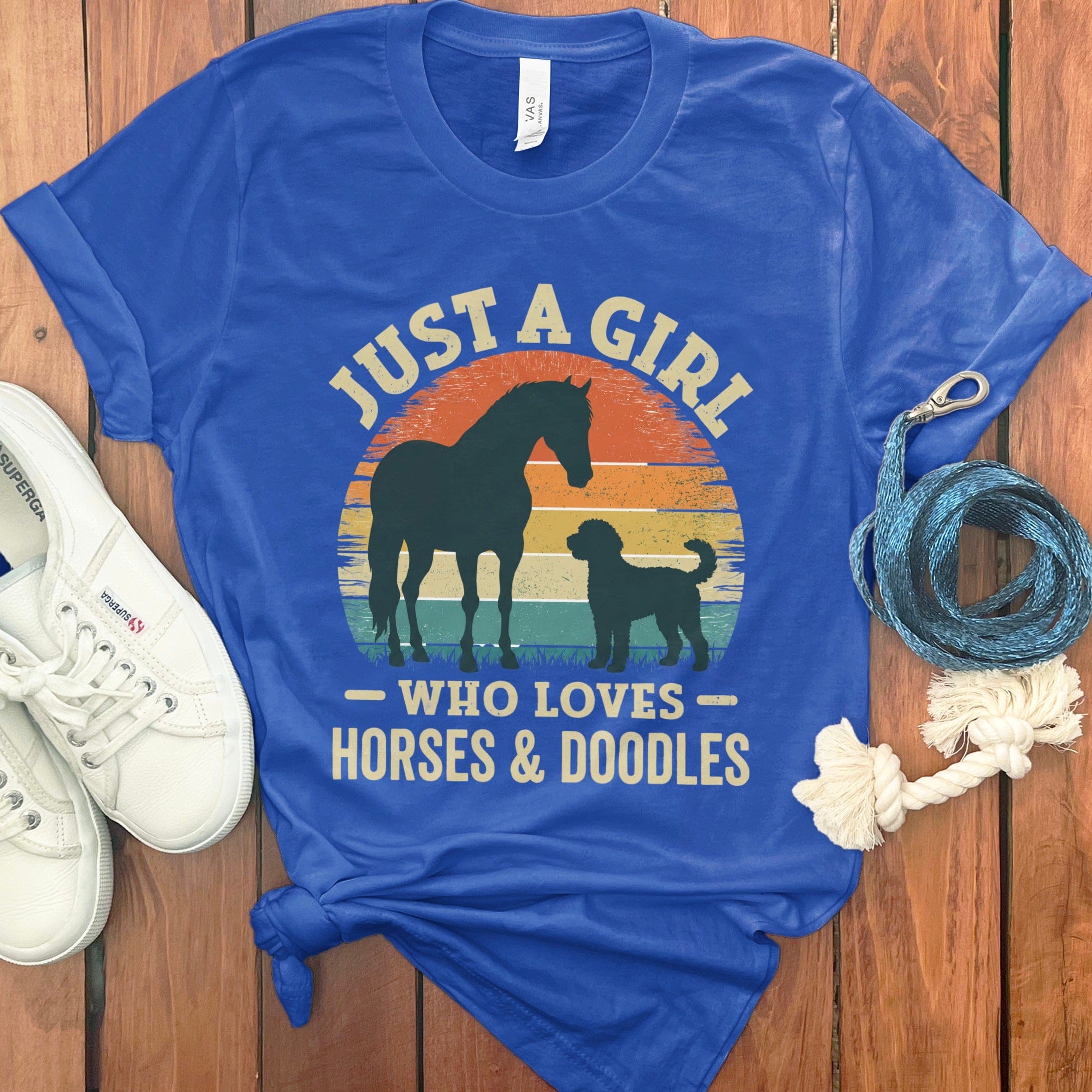 Girl Horses Doodles T-Shirt in True Royal / S by Puppy Jo